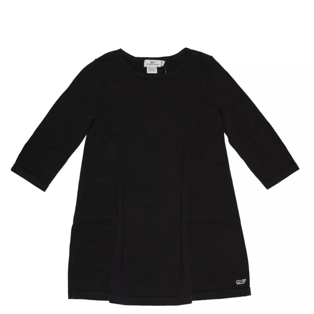 Vineyard Vines Solid 3/4 Sleeve Swing Dress Black